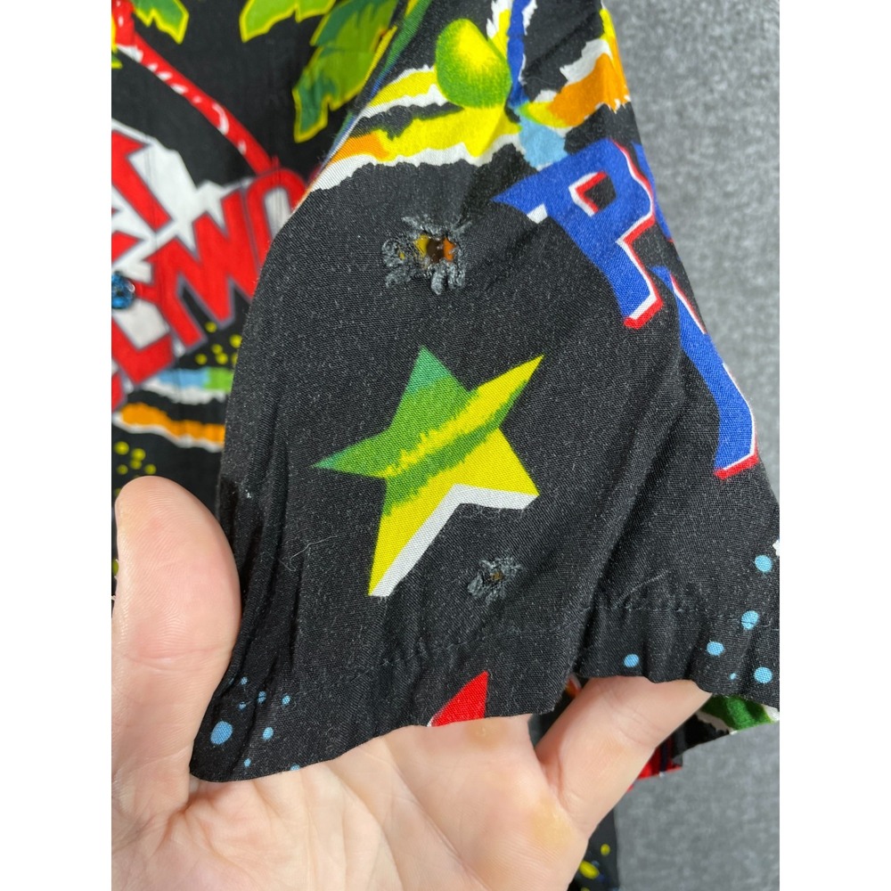 Vintage 1990 Planet Hollywood Rayon Space Print Camp Hawaiian Shirt XL Flowey - Picture 3 of 14